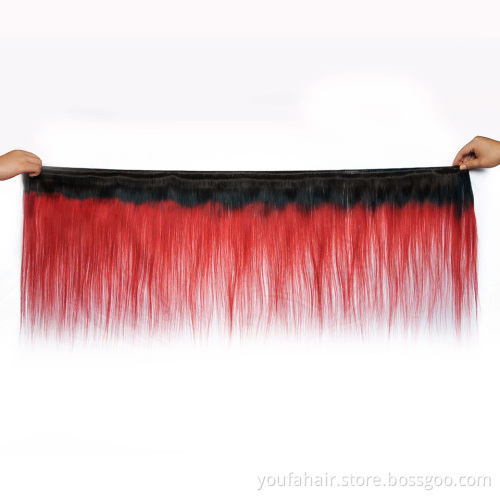 Wholesale Price 1b/Red Ombre Colored Cuticle Aligned Brazilian Virgin Remy Human Hair Straight Bundles 100% Human Hair Extension